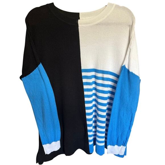 Planet By Lauren G Color Block Striped Sweater Crewneck Blue Black One Size - Picture 3 of 12